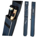 Blue heavy-duty 1x2 pool cue case with webbed slots holding a butt and two shafts
