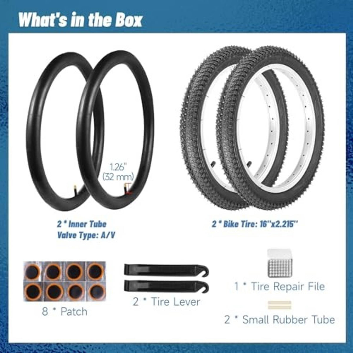 Bike tire and tube kit contents: inner tubes, patch, tire levers, repair file