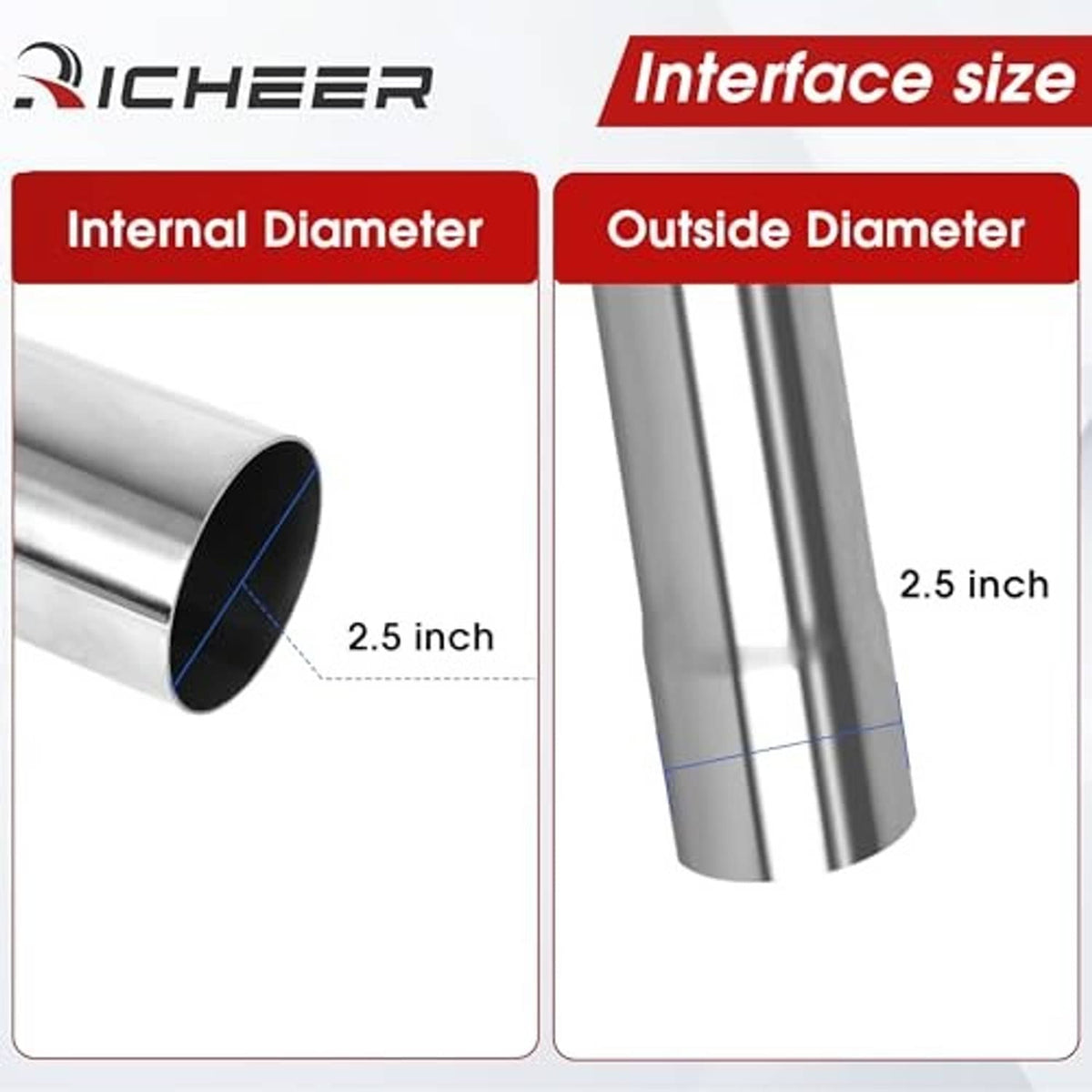 2.5-inch OD stainless steel exhaust tubing, internal vs outside diameter diagram