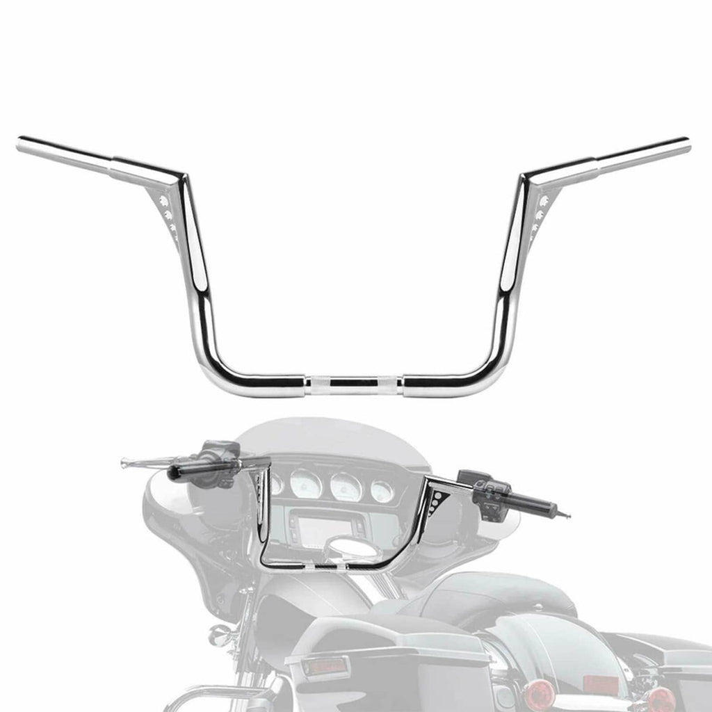 Chrome ape hanger handlebar set installed on motorcycle front