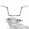 Chrome ape hanger handlebar set installed on motorcycle front