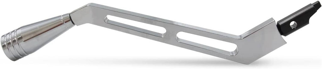 Polished metal tilt/lever bracket with two slotted openings and black switch mount