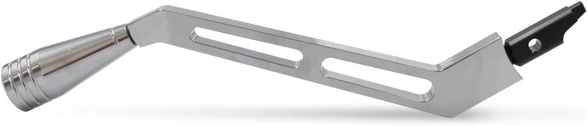 Polished metal tilt/lever bracket with two slotted openings and black switch mount
