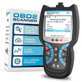 Handheld black Bluetooth OBD2 scanner with backlit screen and control buttons