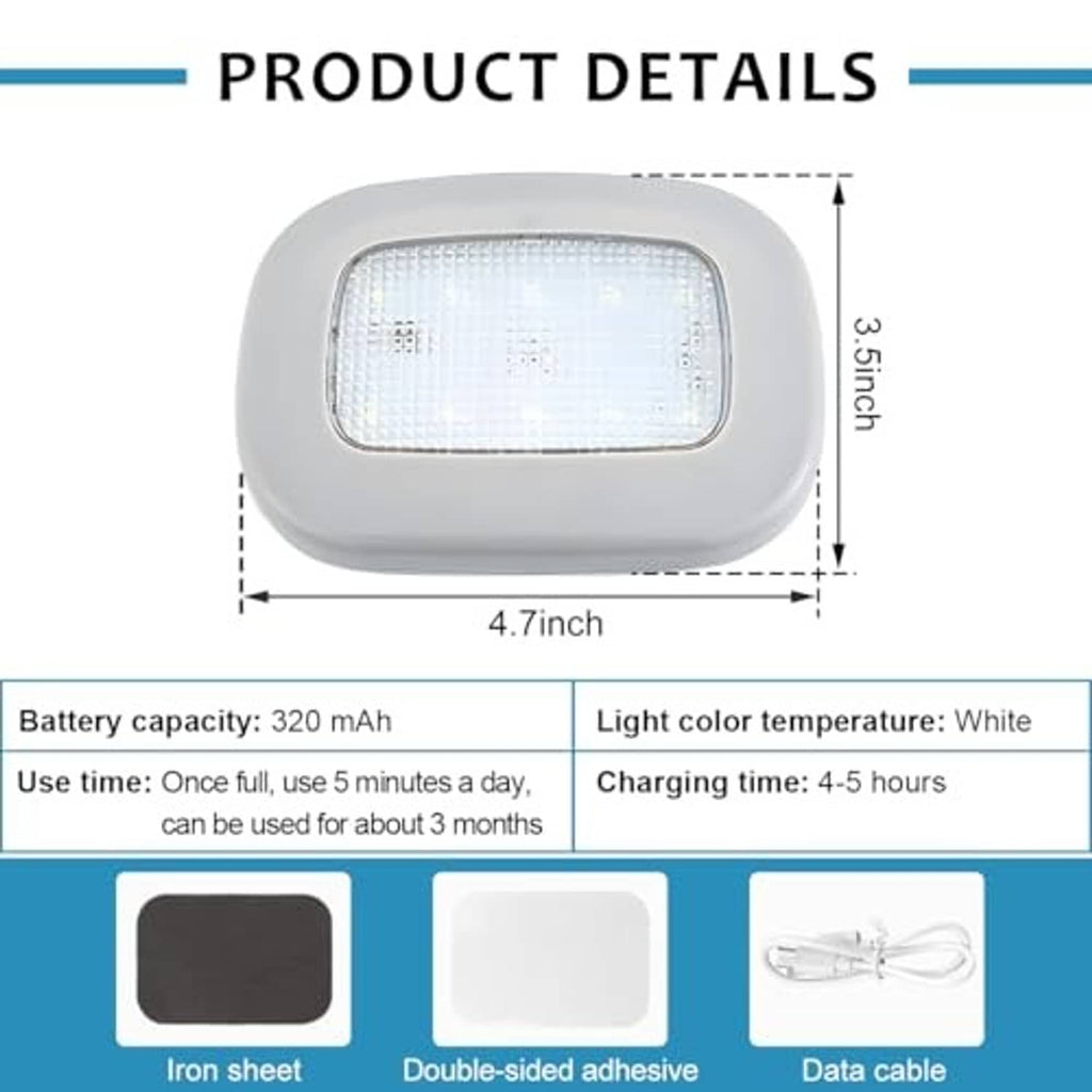 Gray LED dome light with clear rectangular lens and metal rim