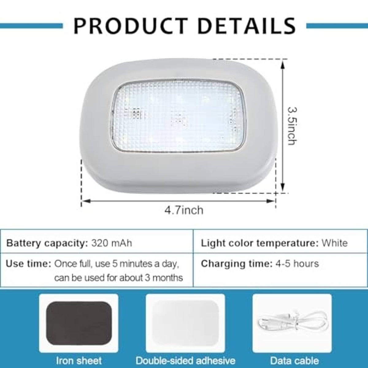 Gray LED dome light with clear rectangular lens and metal rim