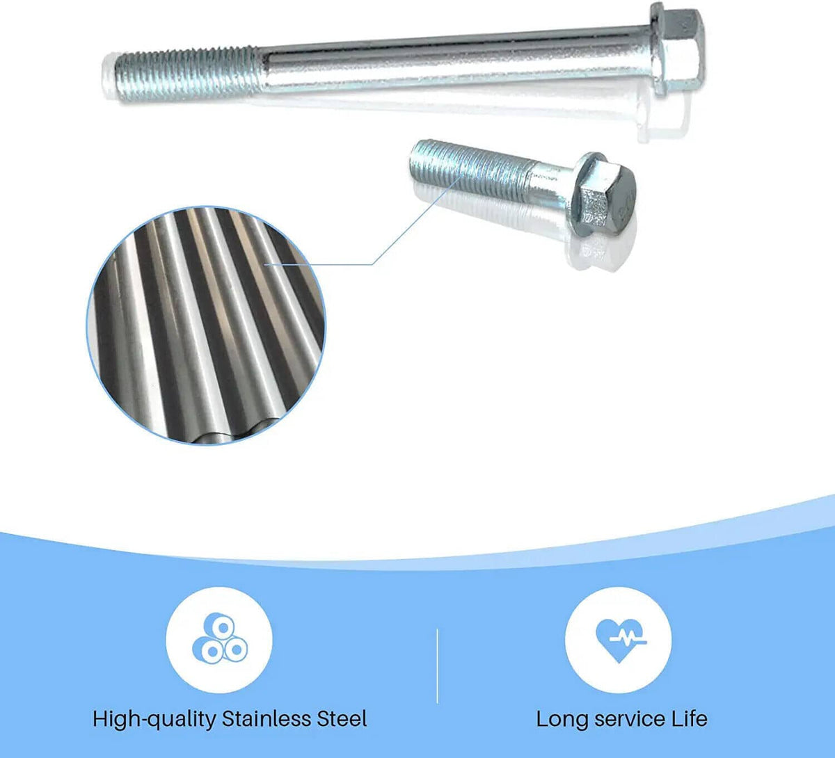 Stainless steel hex-head transmission bolts with washers, long and short bolts