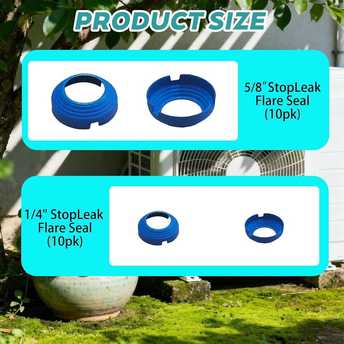 Blue SAE flare seal rings in small and large sizes