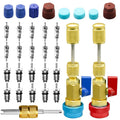 R134A valve core remover installer kit with high/low pressure couplers and valve caps