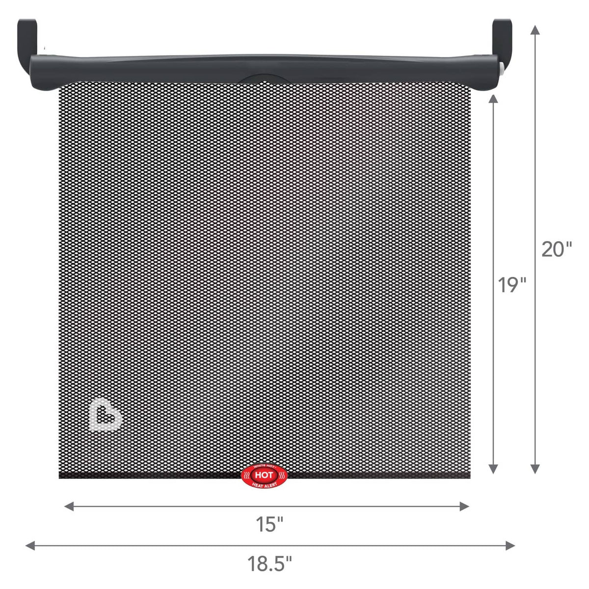 Black mesh car window shade dimensions with top roller bar; 15 in width and 20 in height