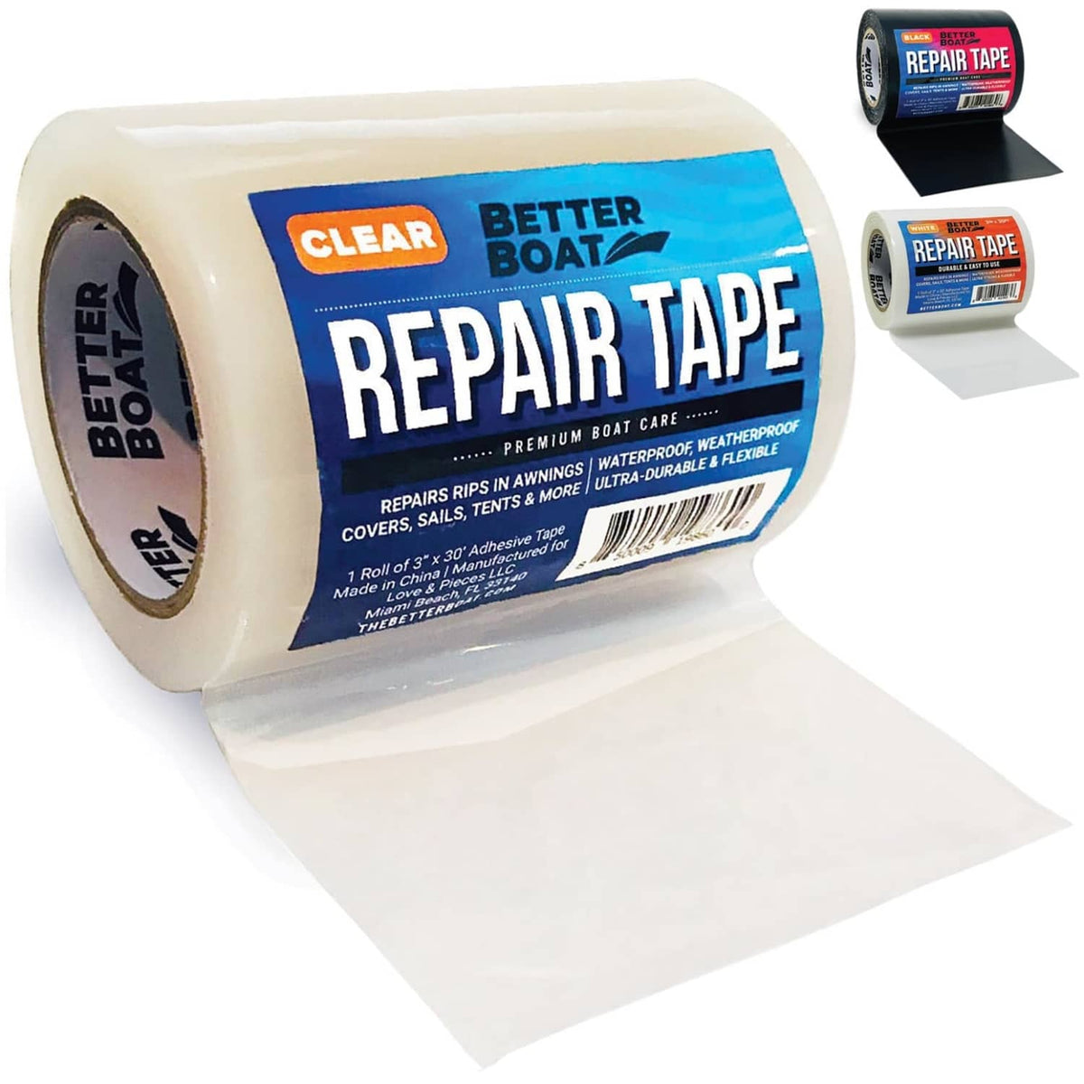 Clear Better Boat vinyl repair tape roll, waterproof, marine grade