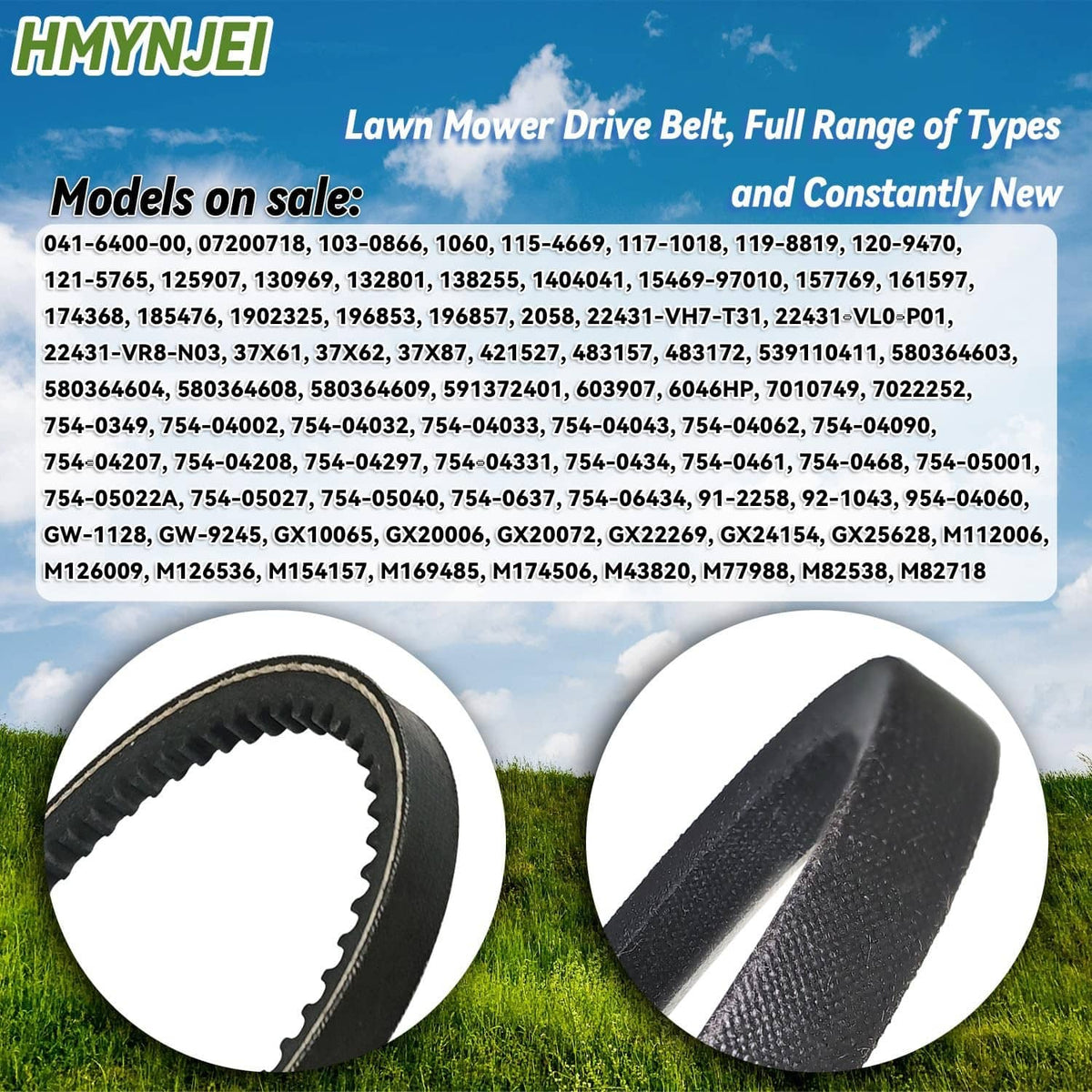 Black lawn mower drive belt with ribbed inner surface and textured sidewall