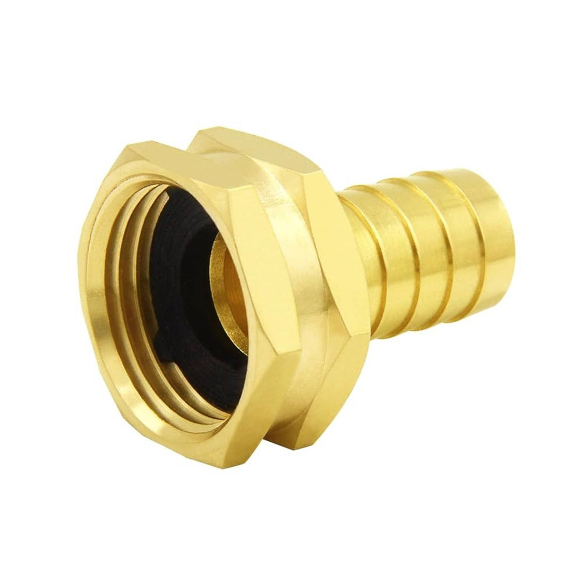 Brass hose swivel adapter with flared nut and threaded barb end