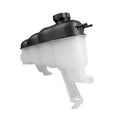 Coolant reservoir tank with black cap and side vent outlet, translucent white body
