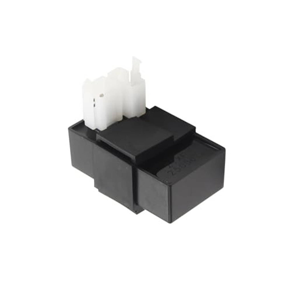 Black AC CDI box with white connector, side view showing module housing