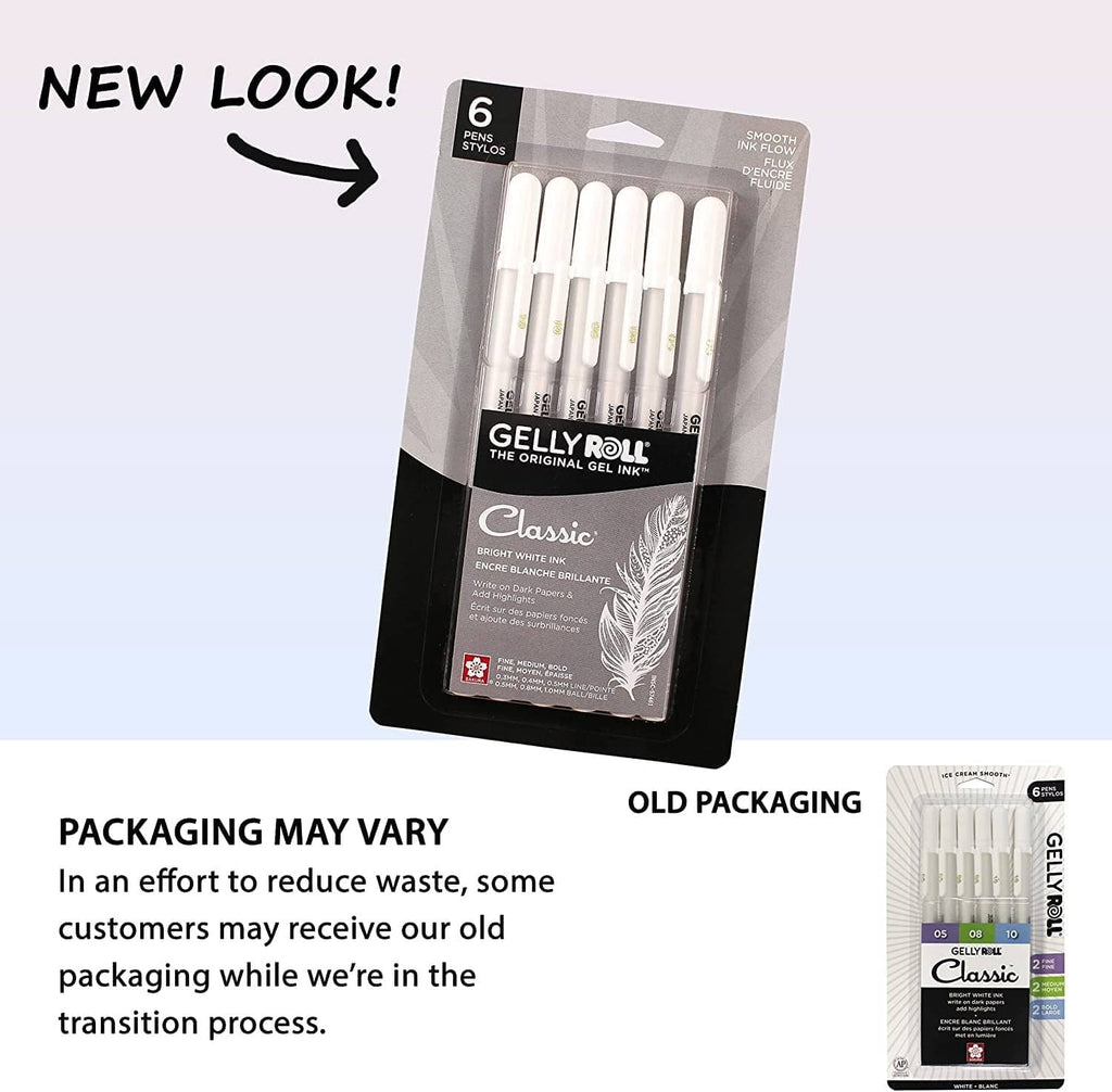 Gelly Roll classic gel pens 6-pack on retail blister card, new-look packaging.