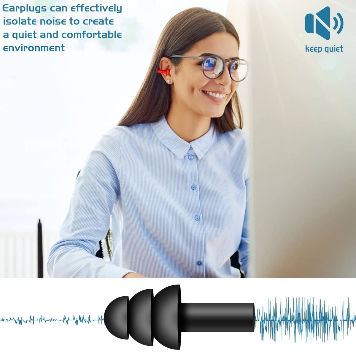 Black foam earplugs with soundwave graphic