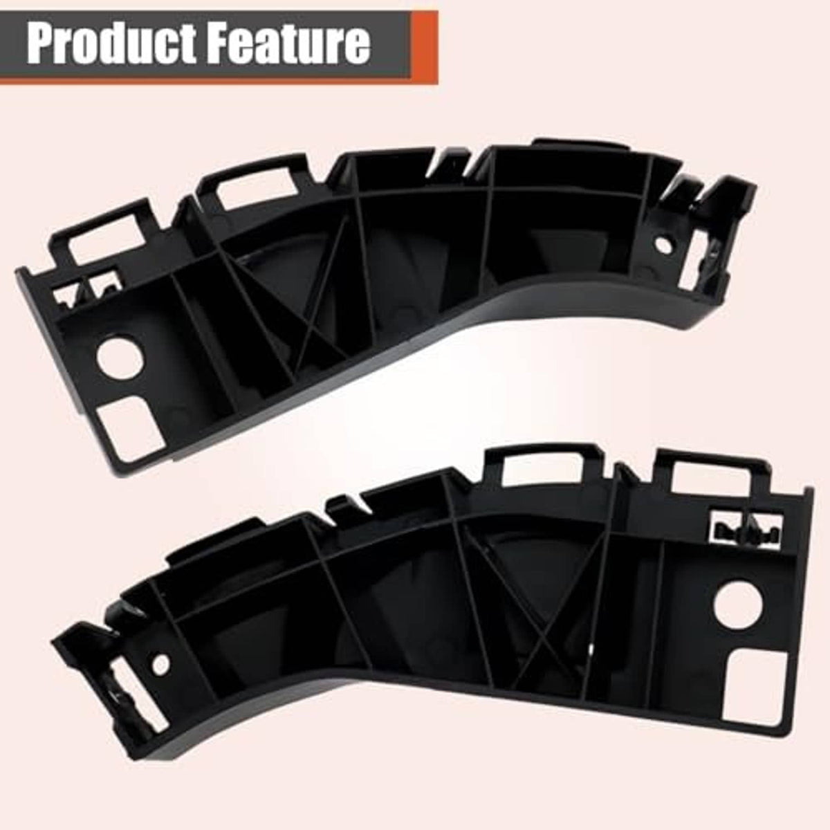 Set of 2 black front bumper side support brackets, inner structure and openings