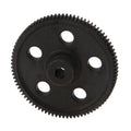87T steel spur gear with 5 bolt holes and central hex bore, black