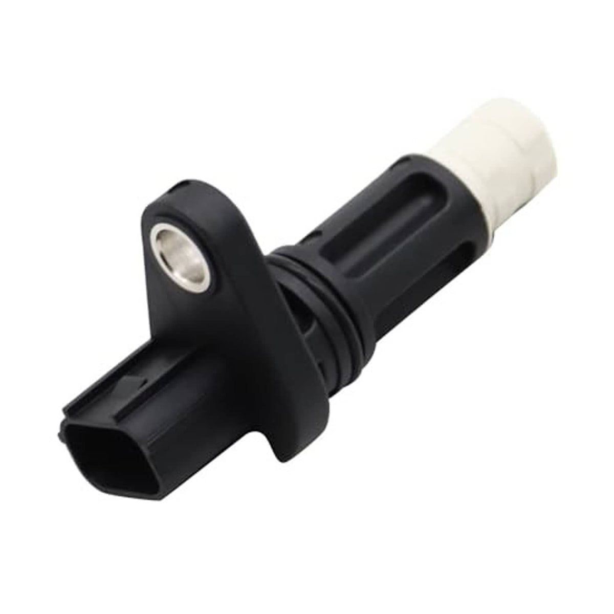 Crankshaft position sensor, black body with white connector and circular metal mounting hole