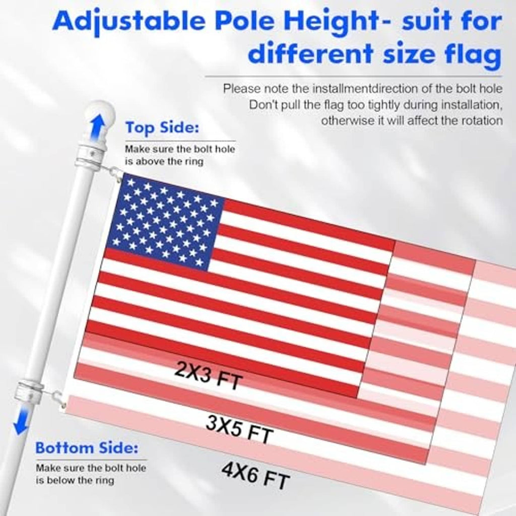 White adjustable flag pole with stainless rings and top-side mount bracket