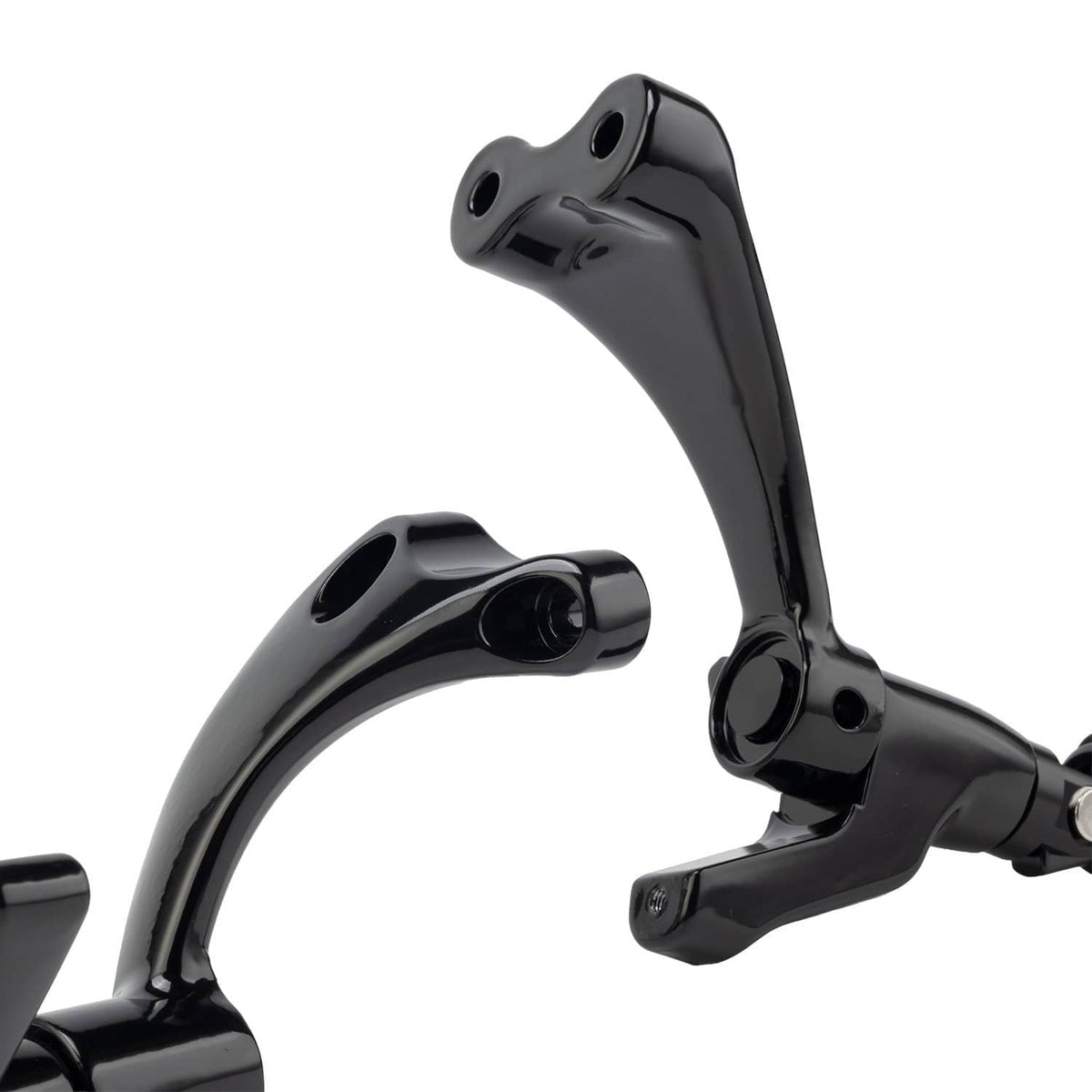 Curved black footpeg and lever bracket for motorcycle forward controls