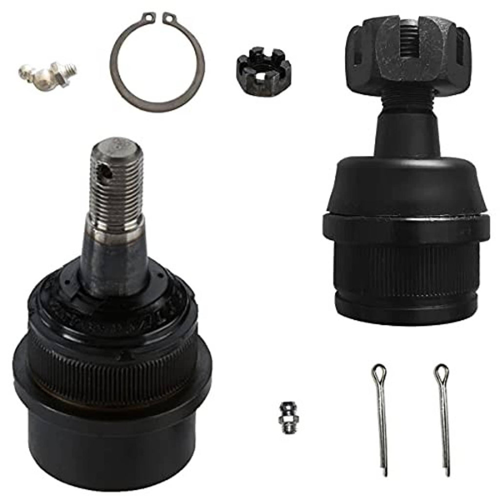 Ball joint kit includes black joint, round ring, bolts, and cotter pins