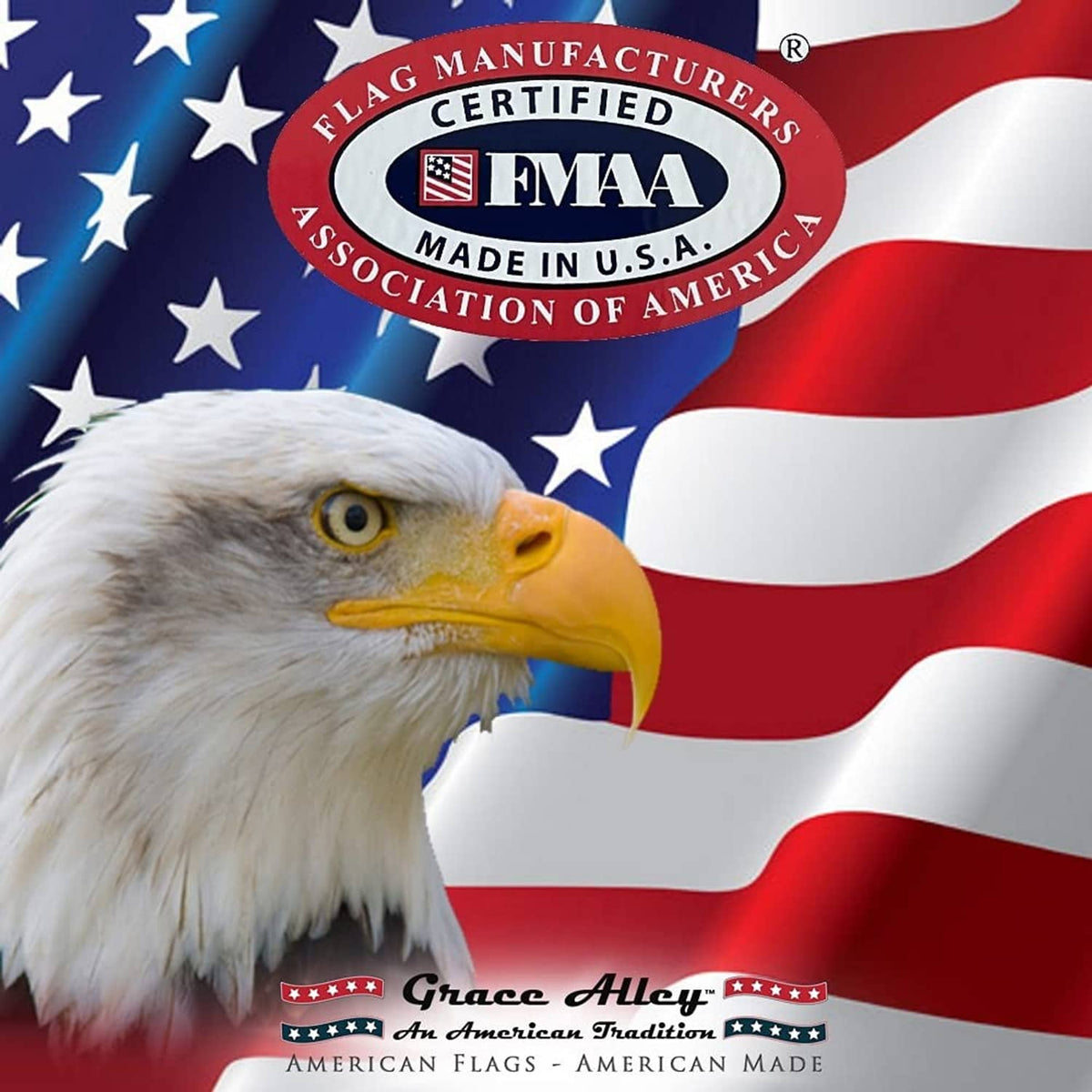 American flag design with stars and stripes, with eagle graphic and badge