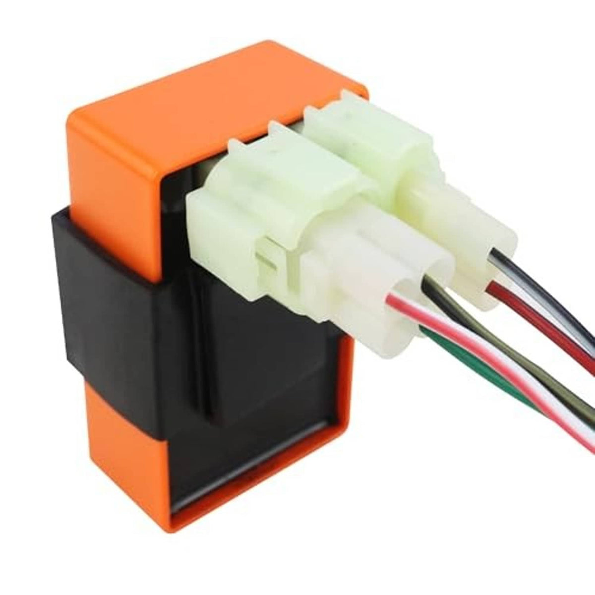 6-pin AC CDI ignition box replacement, side view with wire leads and white plug connector