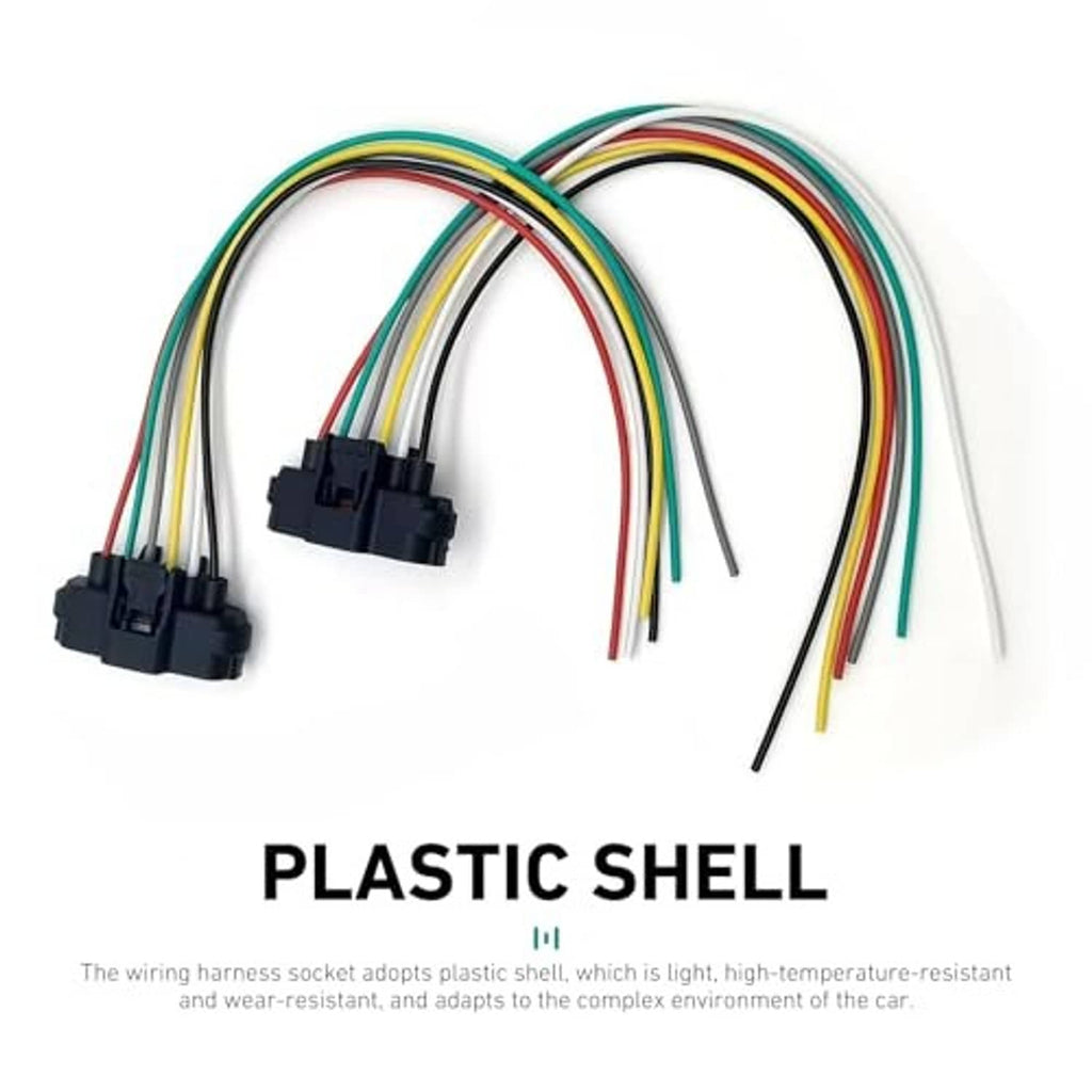 Throttle sensor wiring harness pigtails with black plugs and multi-color wires, plastic shell