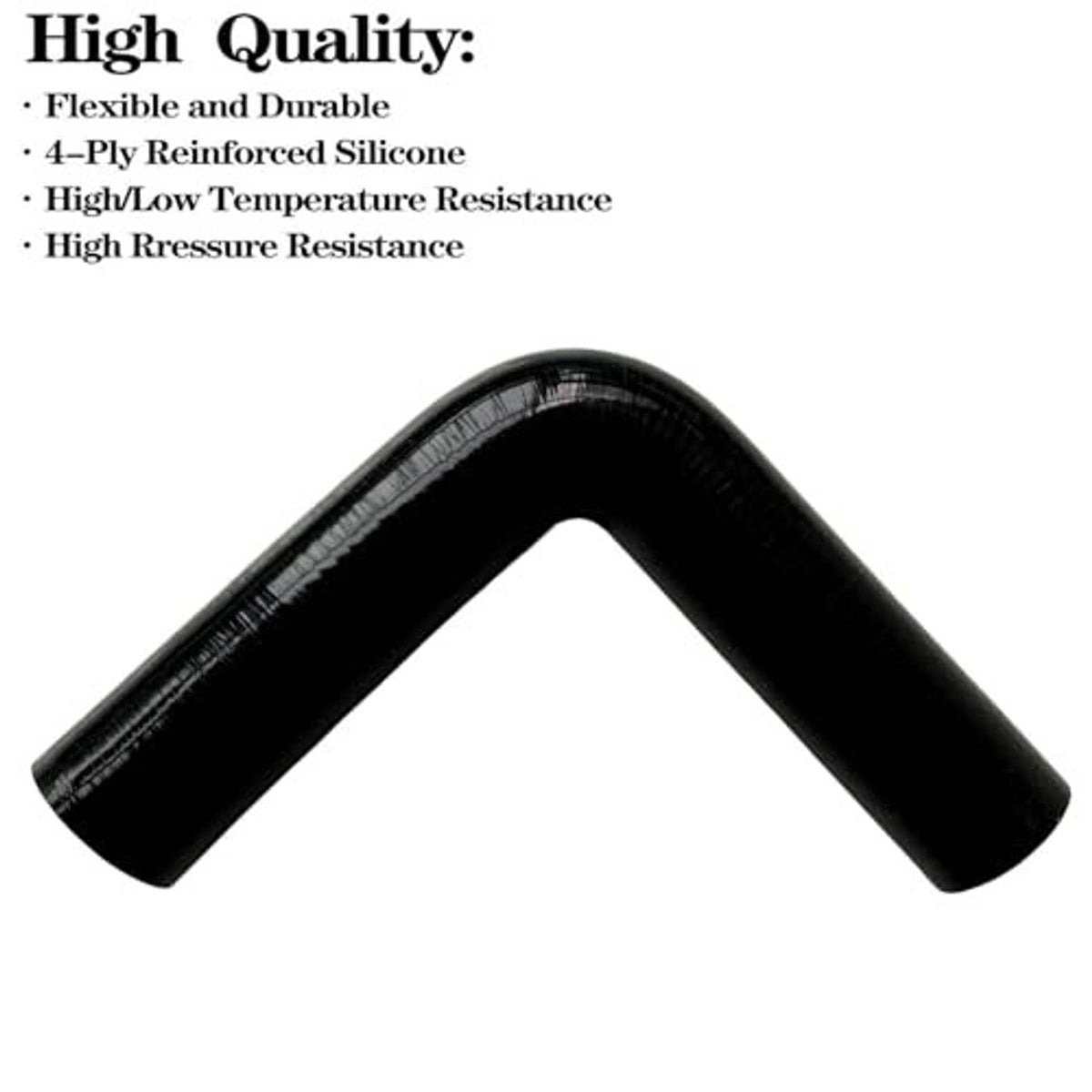Black 90-degree silicone elbow coupler, curved connector with smooth outer finish