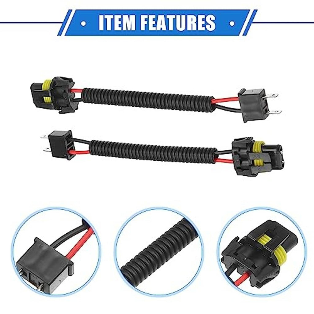 Headlight and fog light extension wire harness, two-piece set with black corrugated cables