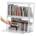 Clear acrylic 2-tier DVD/CD storage box with transparent hinged cover and open slots
