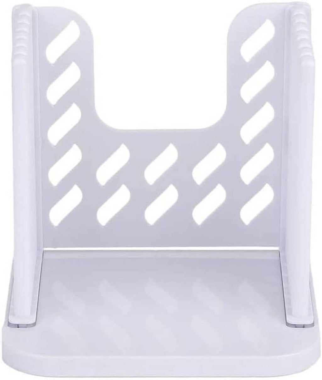 White plastic bread slicing frame with side supports and open cutting slots