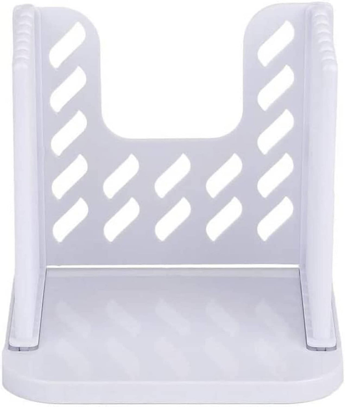 White plastic bread slicing frame with side supports and open cutting slots
