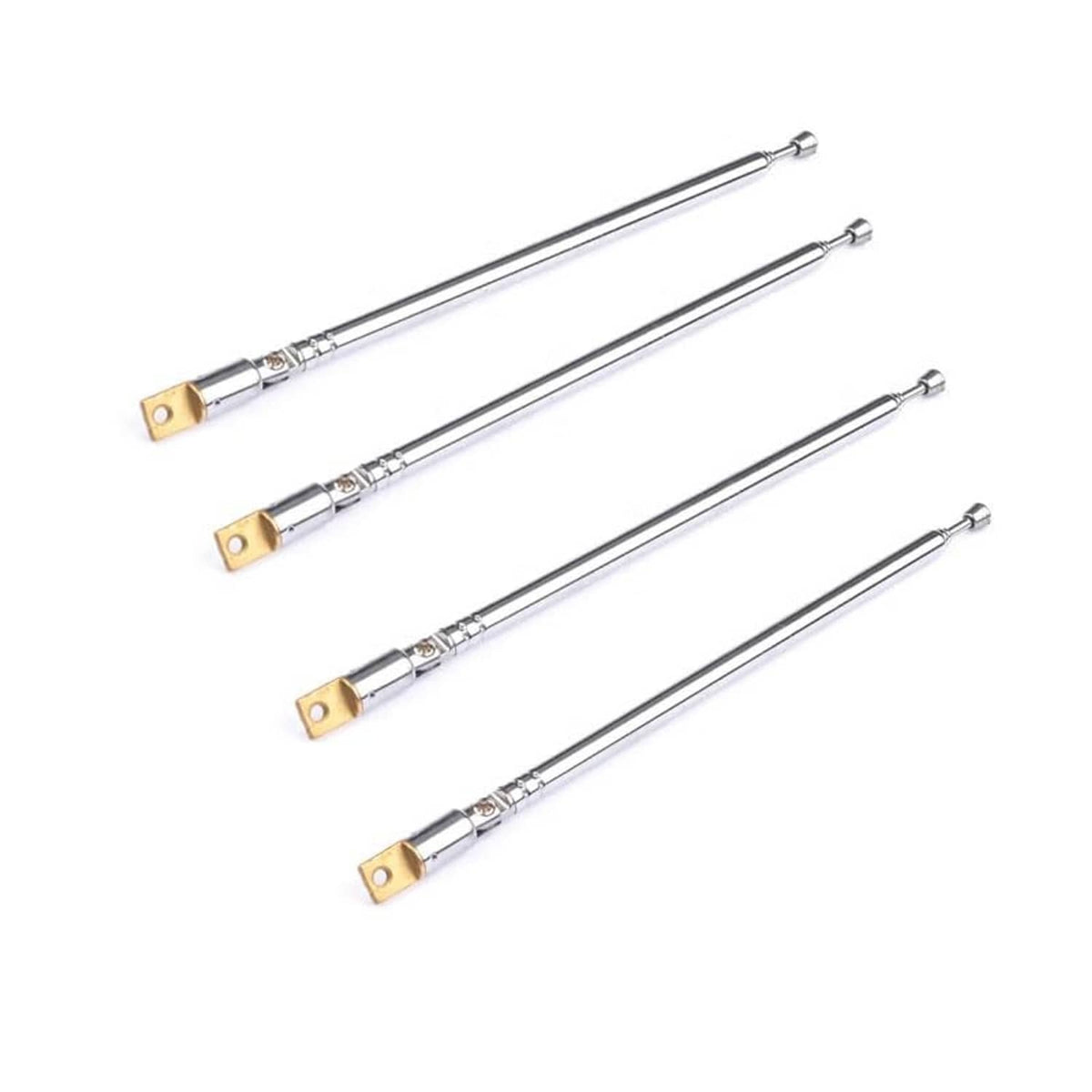 Set of four silver telescopic radio antennas with gold mounting base plates