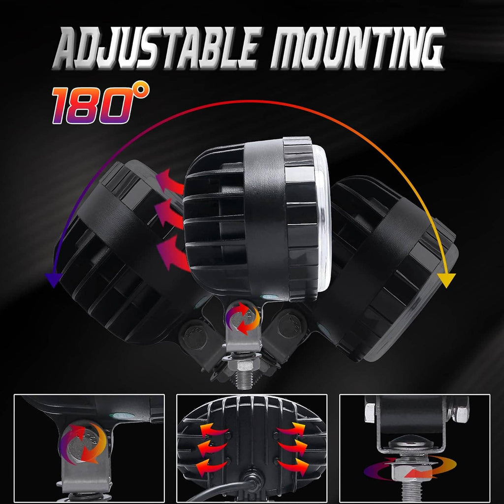 Blue dual-LED safety light with adjustable mounting angle mechanism in black