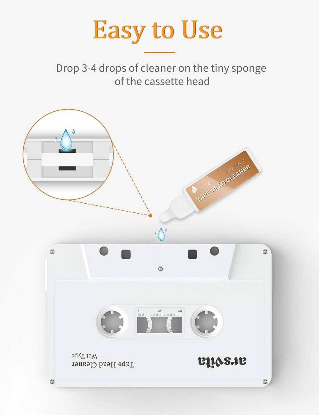 Tape head cleaner applicator bottle and cassette-style cleaner device