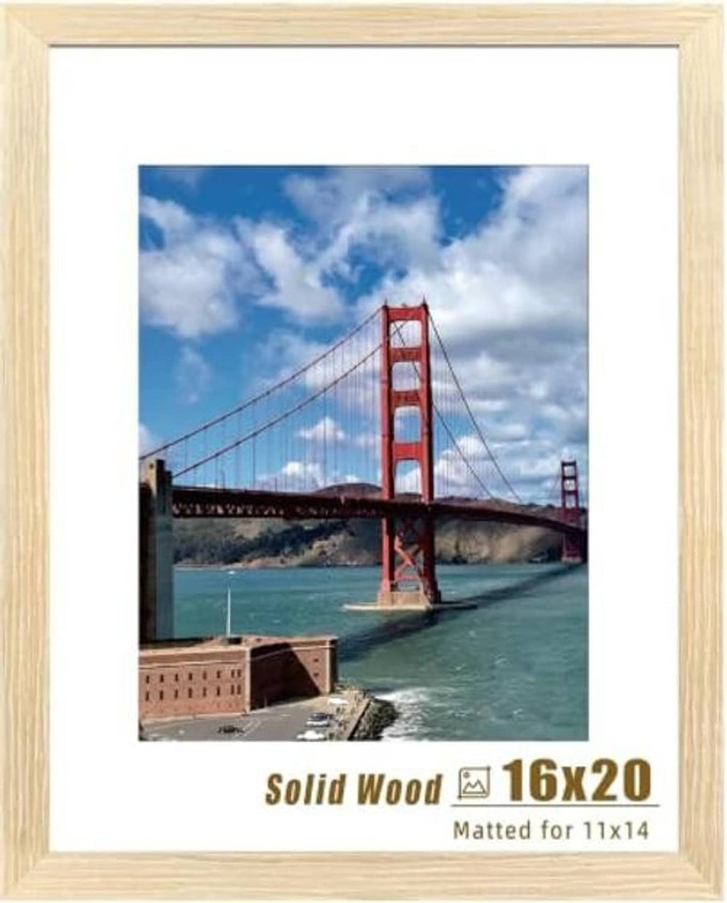 Natural solid wood picture frame, 16x20 size, mat window for 11x14 print