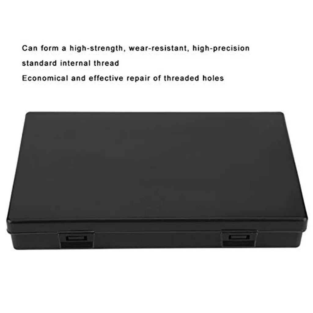 Black storage case for a thread repair kit, with dual latches