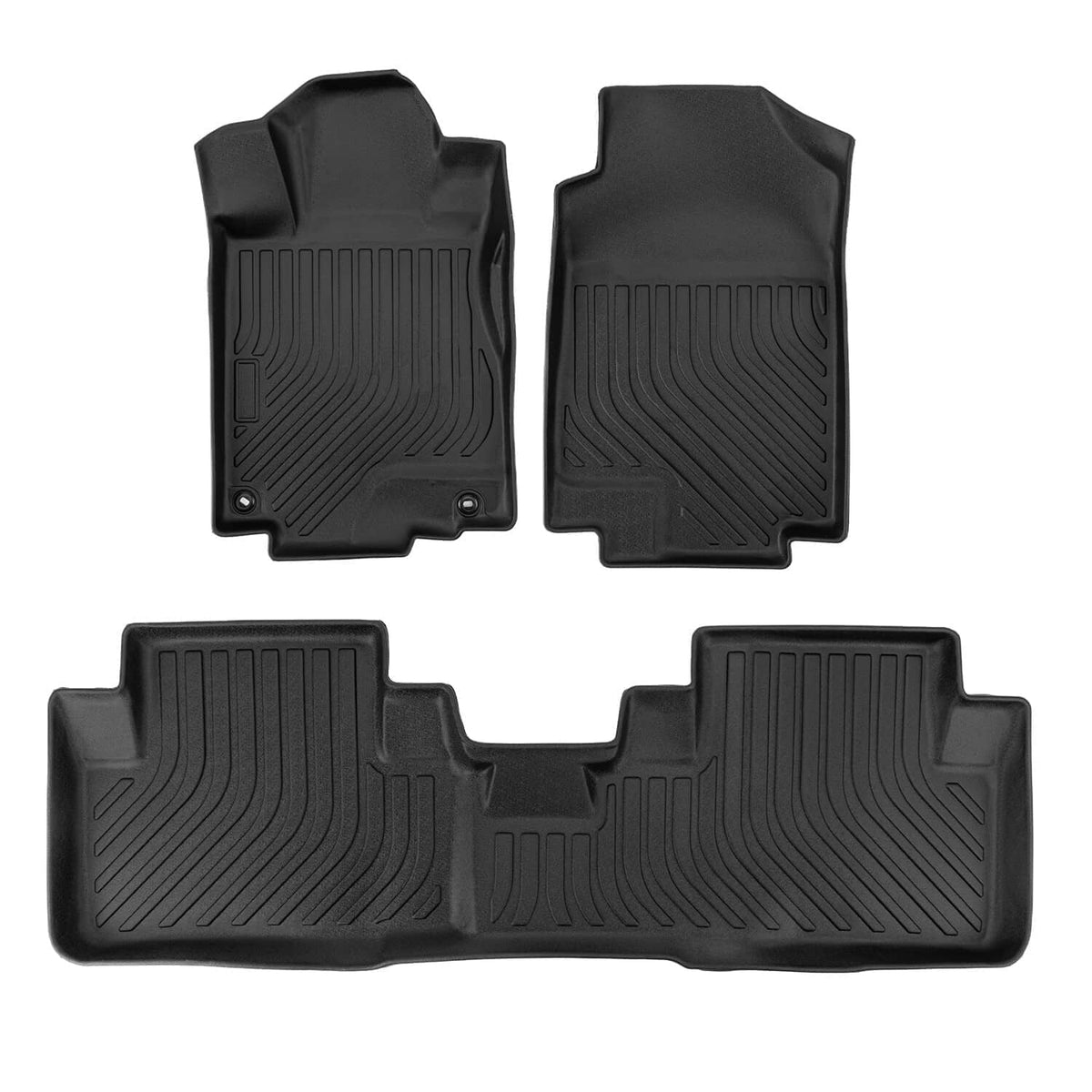 Black 3-piece TPE floor mat set with front and rear liners, textured grooves