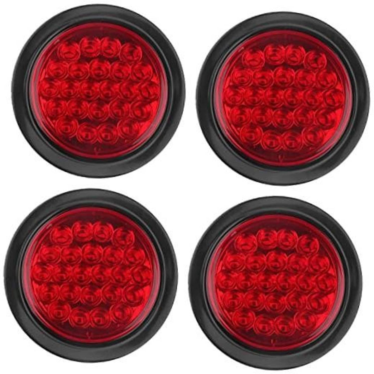 Round red LED trailer tail lights with black housing; 24 LEDs each (4-pack)