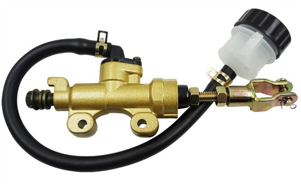 Brake master cylinder pump assembly with gold body, reservoir, and mounting bracket