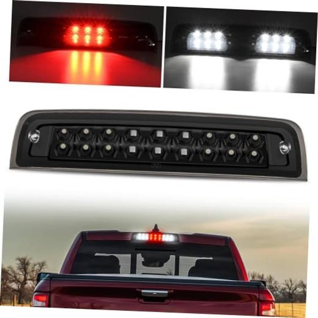 Third brake light LED bar with smoked lens and black housing, red LEDs lit