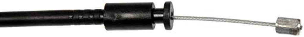 Black hood release cable with crimped metal terminal and retaining clip.