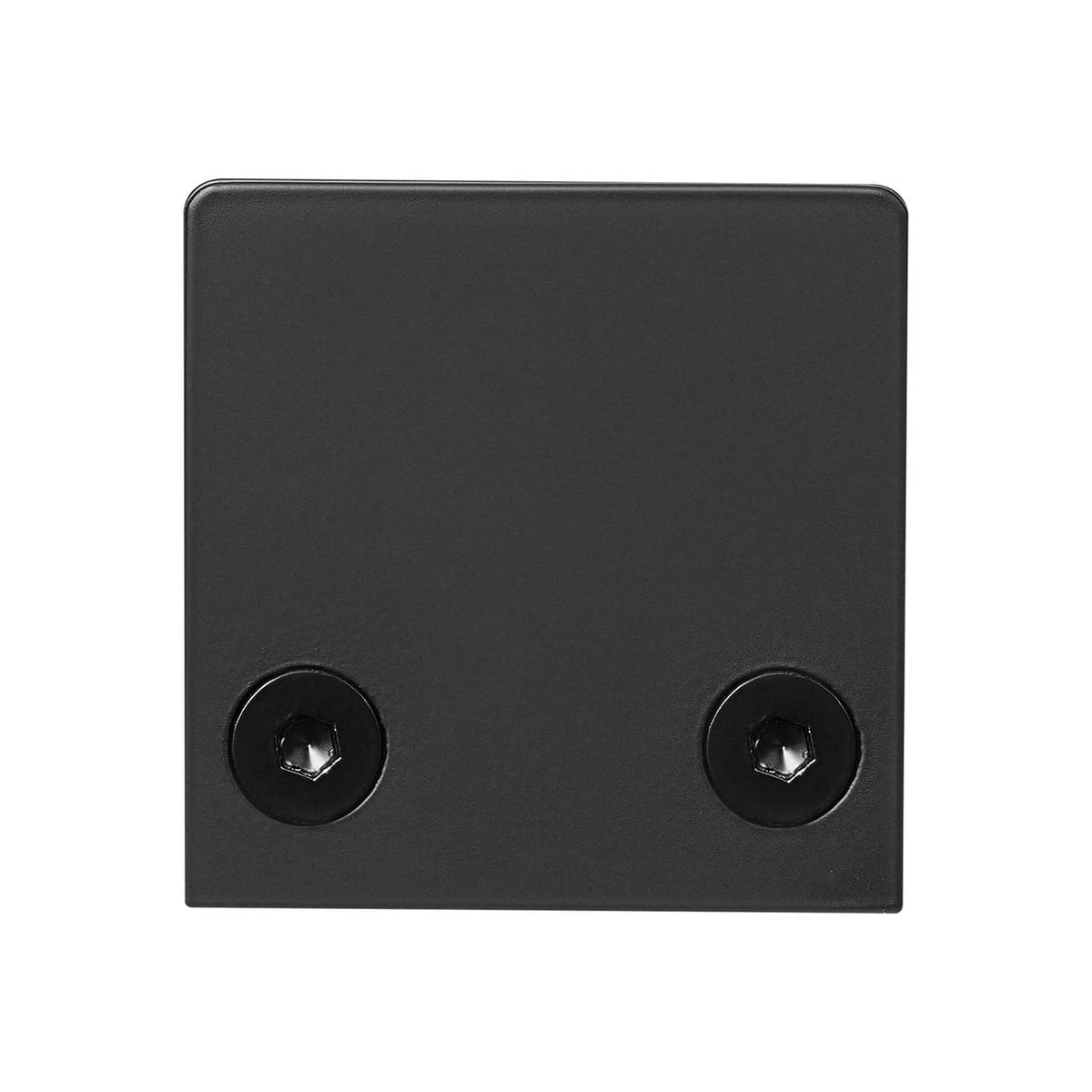 Black square glass clamp bracket with two countersunk screws