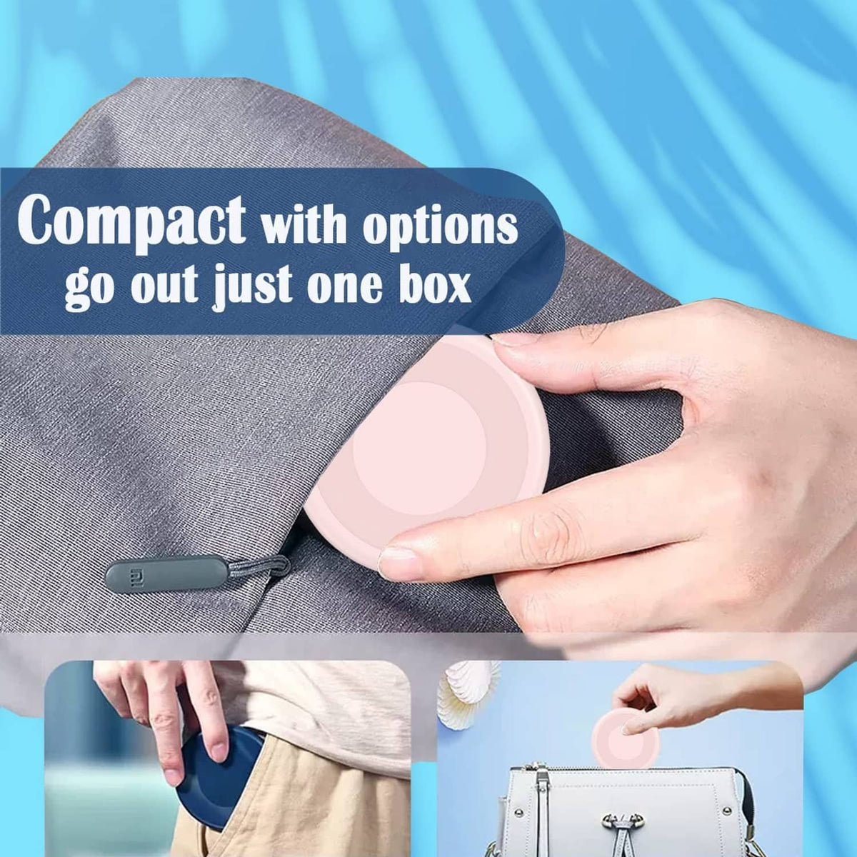 Pink compact charging adapter kit in a travel case, held by hand