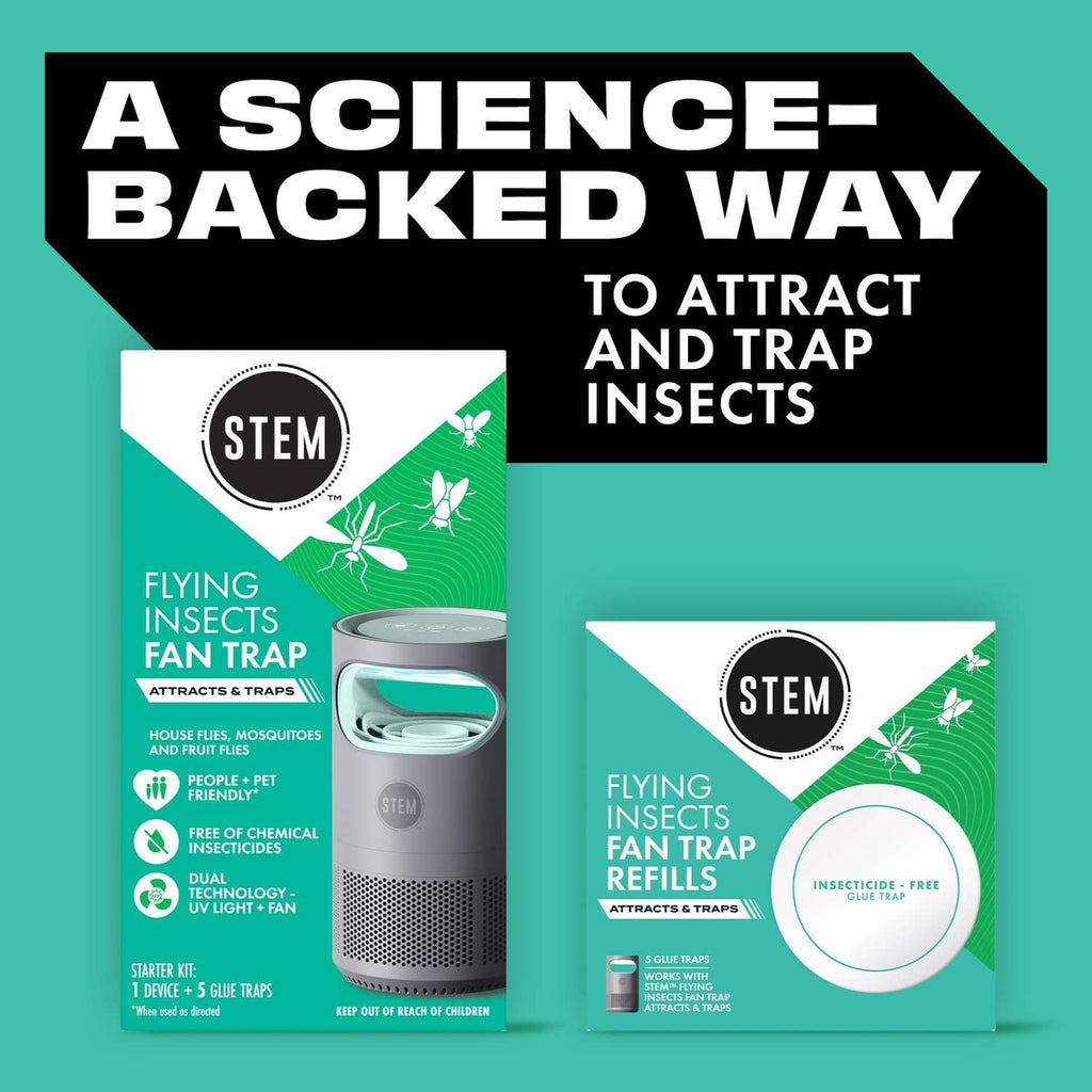 Flying insect fan trap refills packaging showing STEM products in a set layout