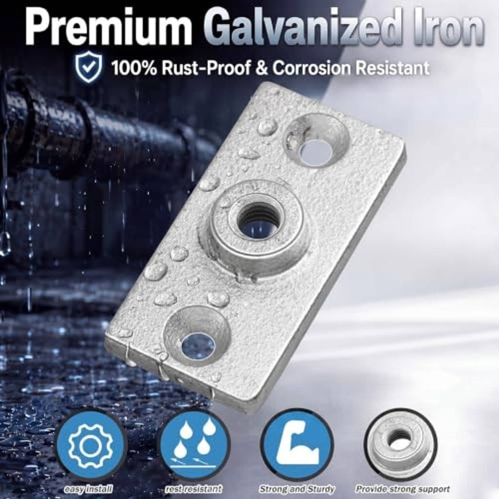 Galvanized steel ceiling flange hanger plate with threaded center and two mounting holes