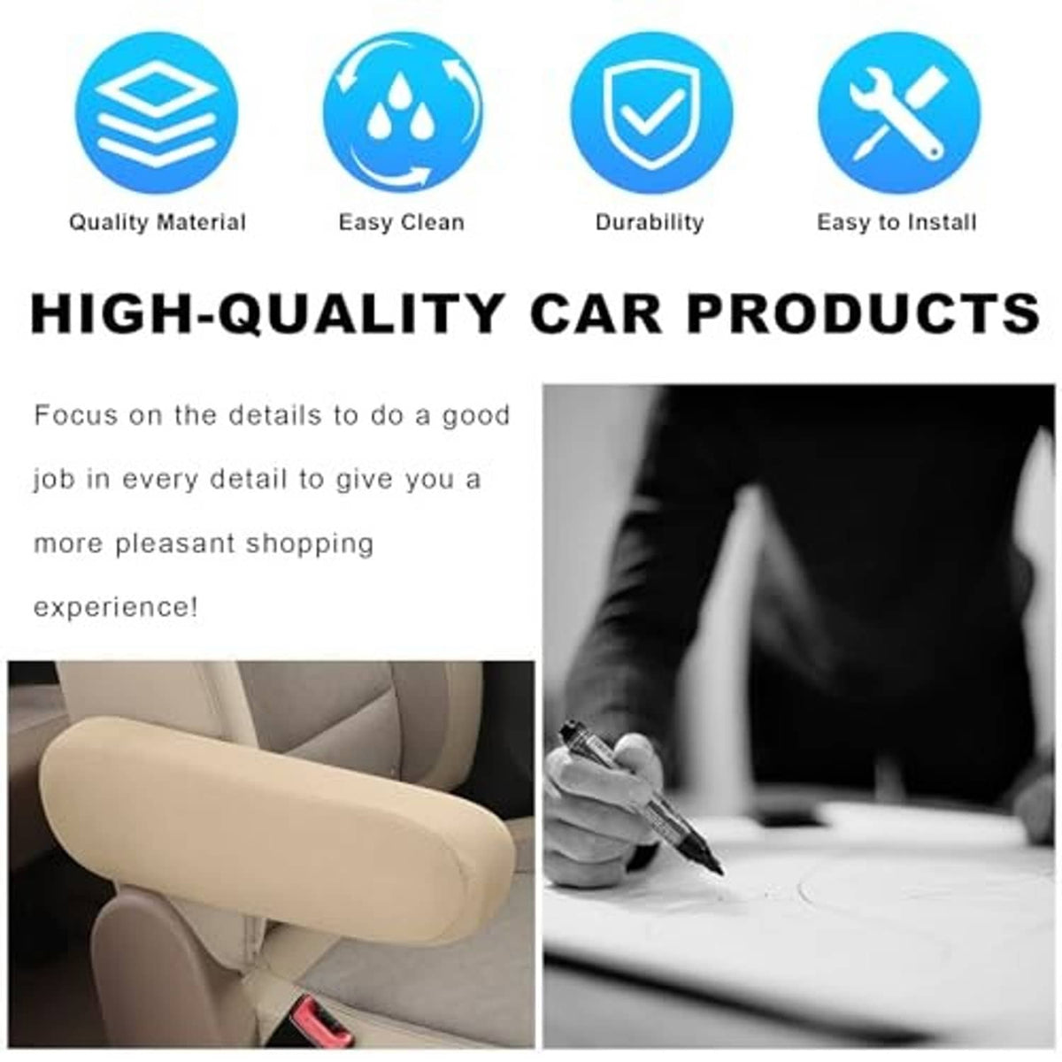 Beige car armrest cover for easy installation and durability